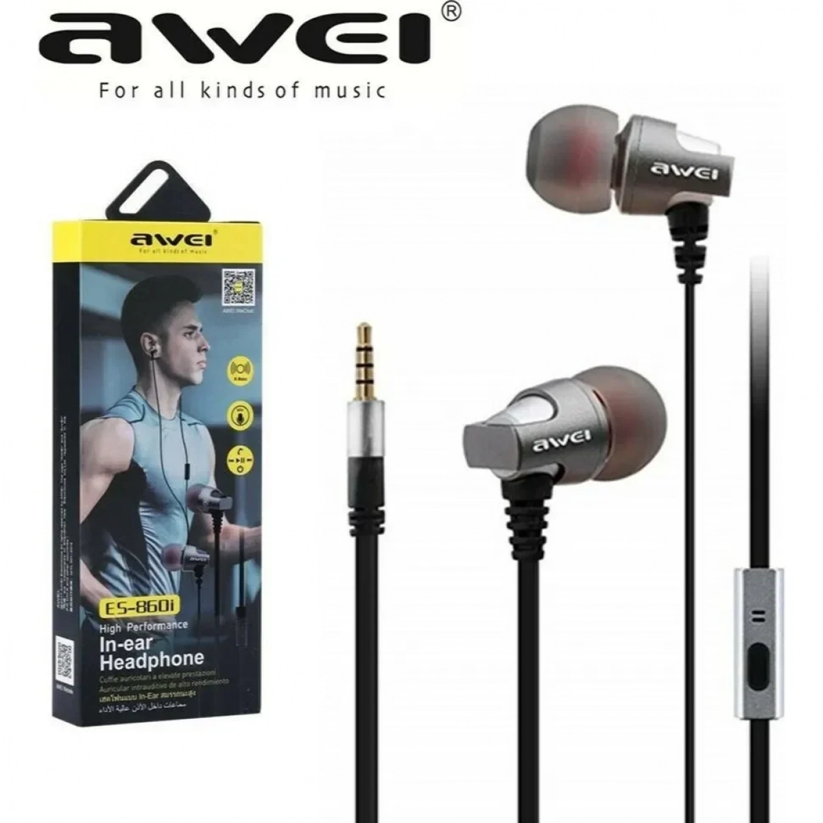 Ακουστικά Handsfree In-Ear Awei ES-860i, σε ασημί χρώμα