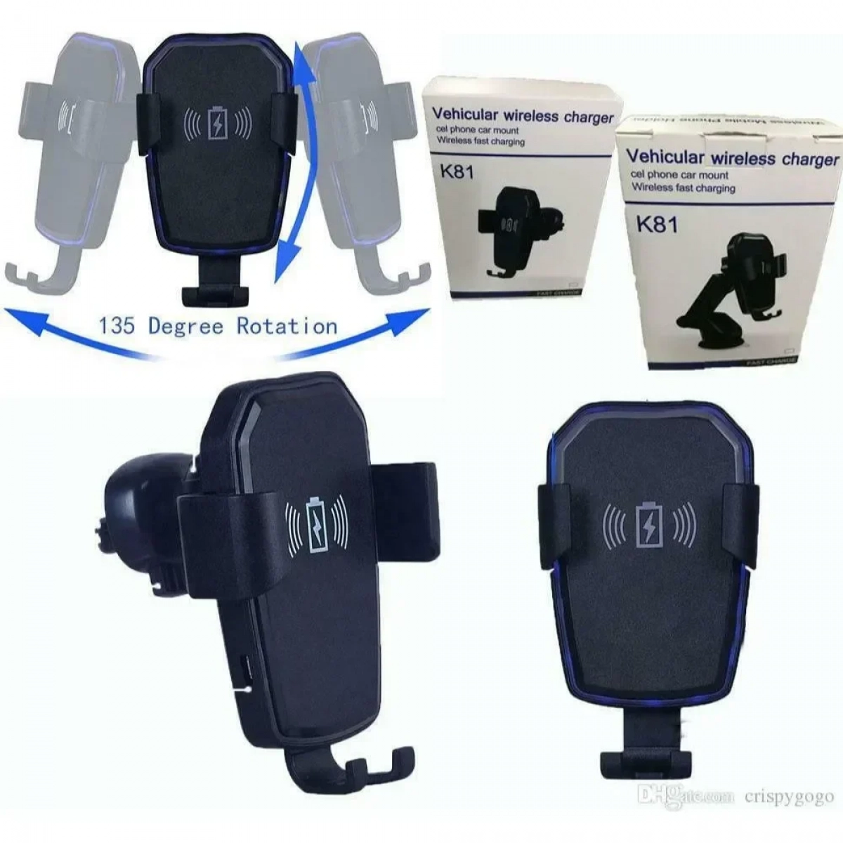 Φορτιστής K81 Car Wireless Charging Phone Holder, σε μαύρο χρώμα