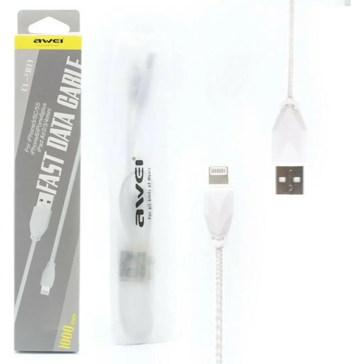 Καλώδιο AWEI CL-981 Usb A to Lightning, σε λευκό χρώμα - Image 3