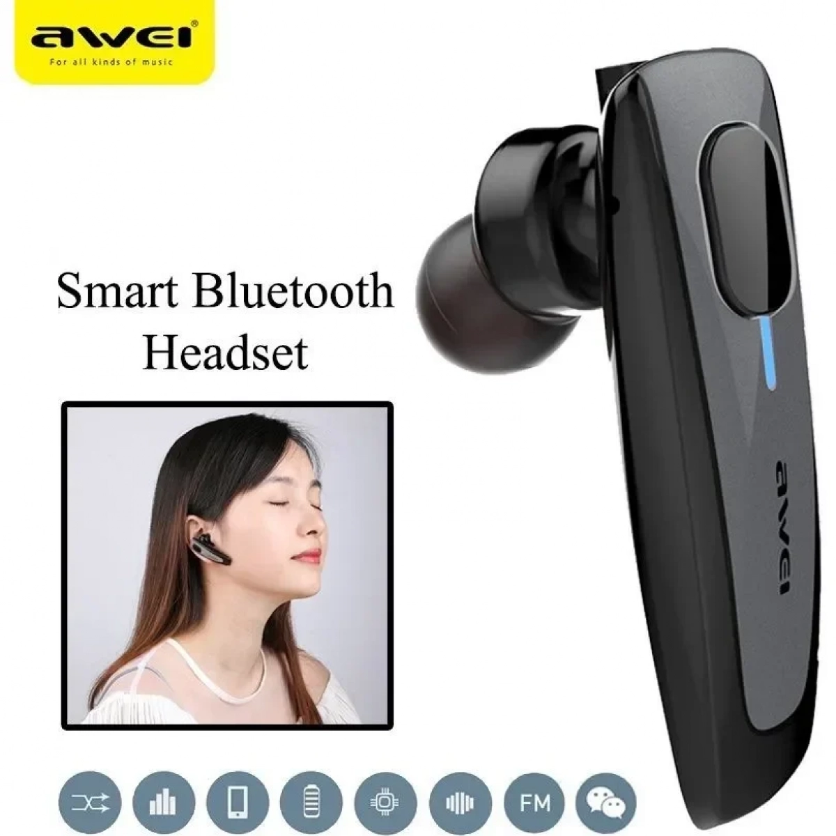Ακουστικό Bluetooth Awei N3, σε μαύρο χρώμα