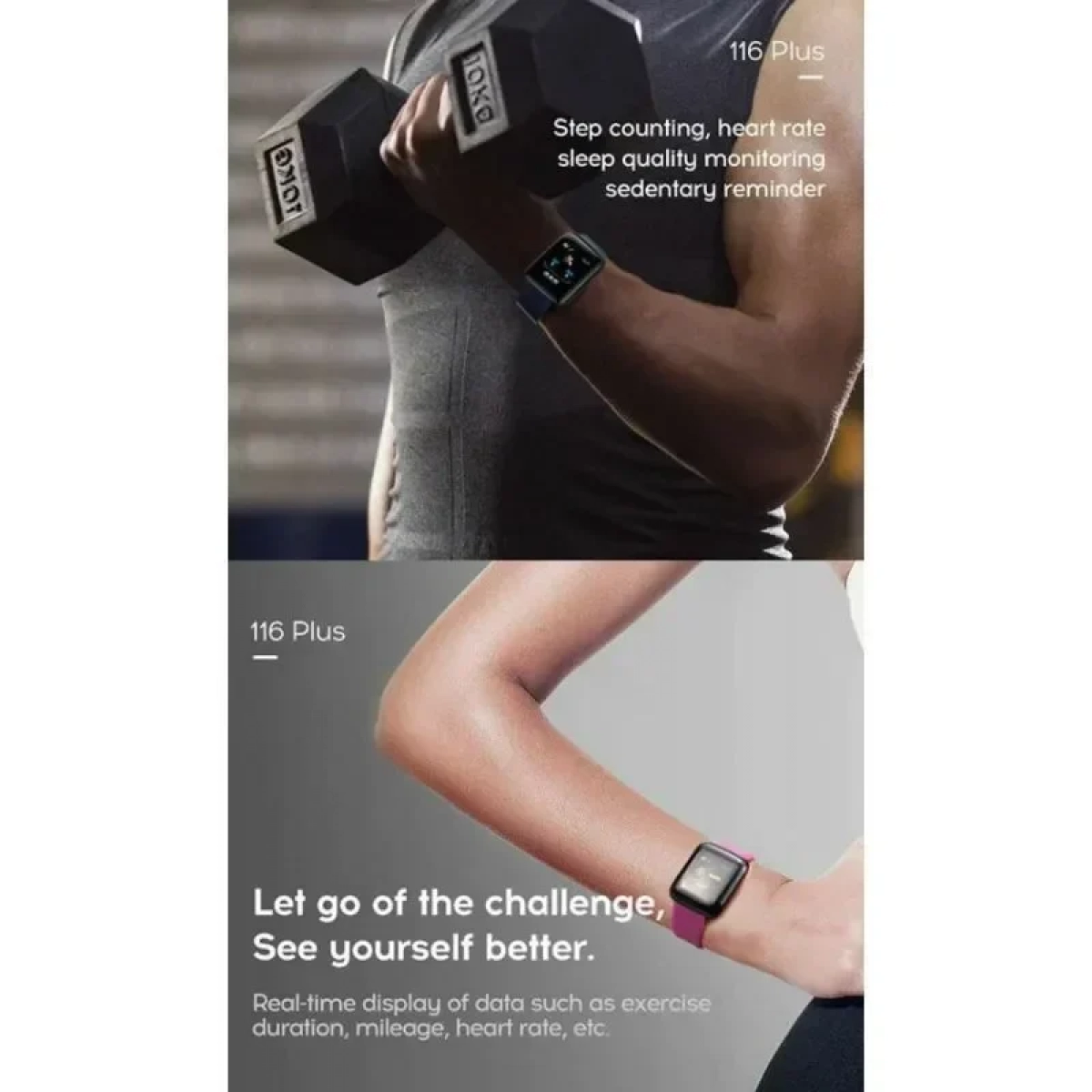 Fitness Smartwatch Activity Tracker 116 Plus, σε μαύρο χρώμα