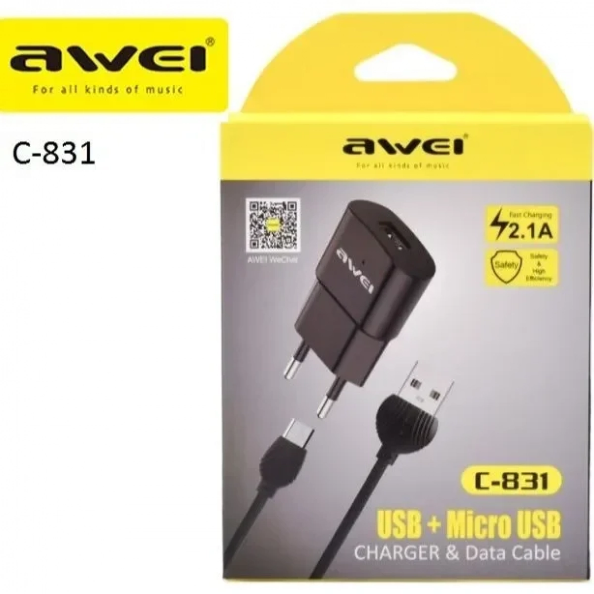 Φορτιστής Awei C-831 με Kαλώδιο Micro Usb (Μαύρο)