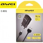Φορτιστής Awei C-831 με Kαλώδιο Micro Usb (Μαύρο)