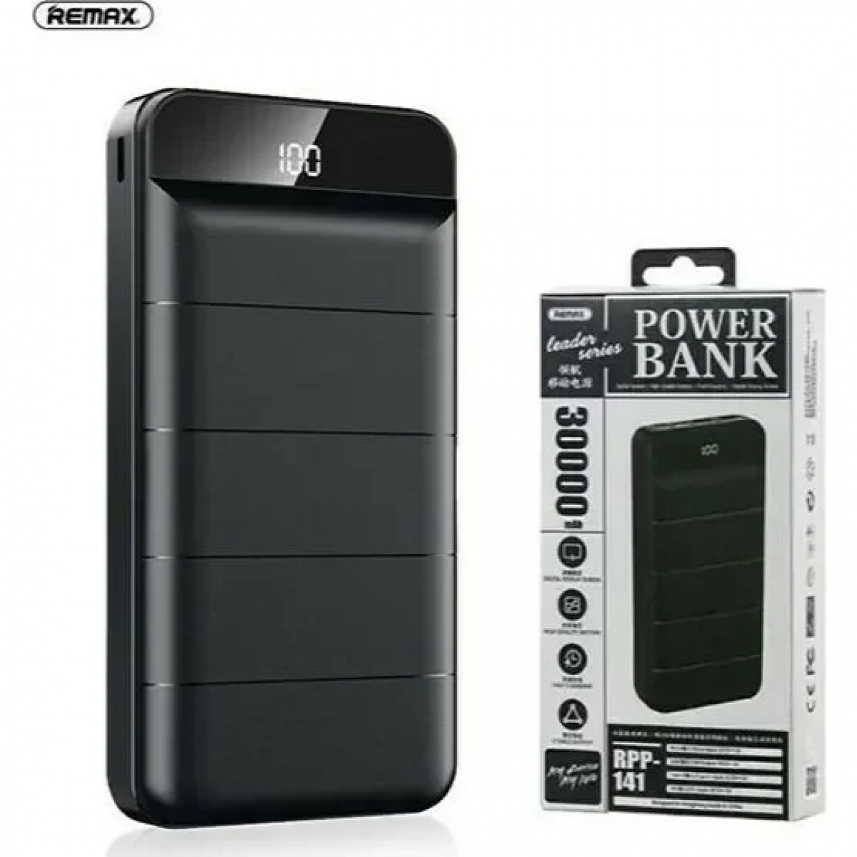 Remax RPP-141 Power Bank 30000mAh led screen, σε μαύρο χρώμα
