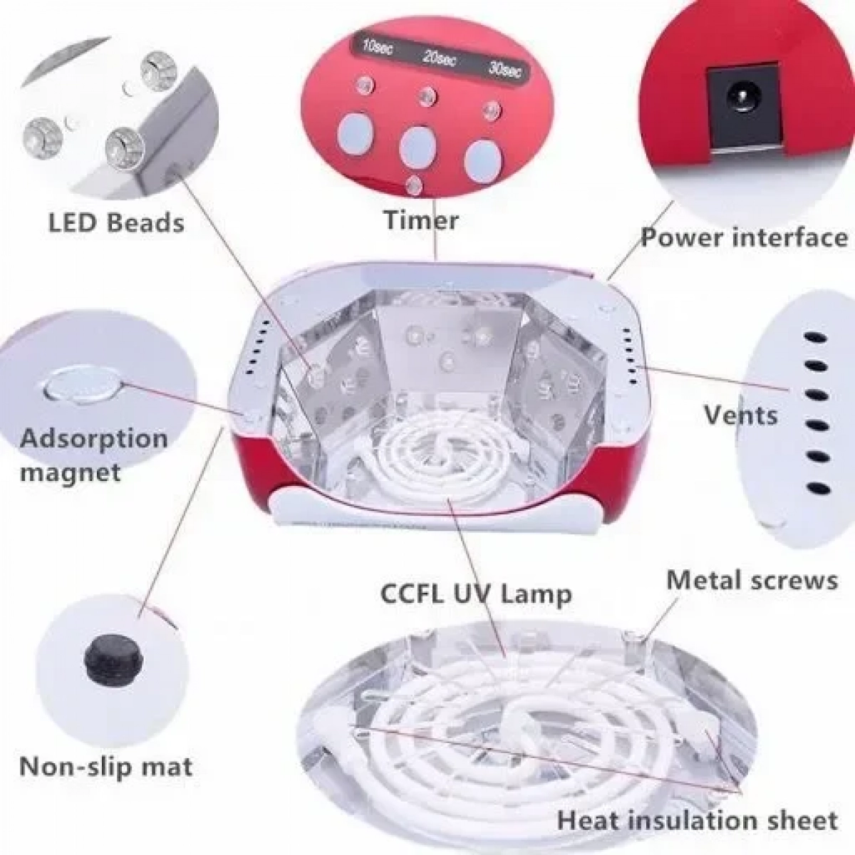Επαγγελματικό Φουρνάκι Νυχιών 36W Quick CCFL W-24 για ημιμόνιμο μανικιούρ - πεντικιούρ κόκκινο χρώμα