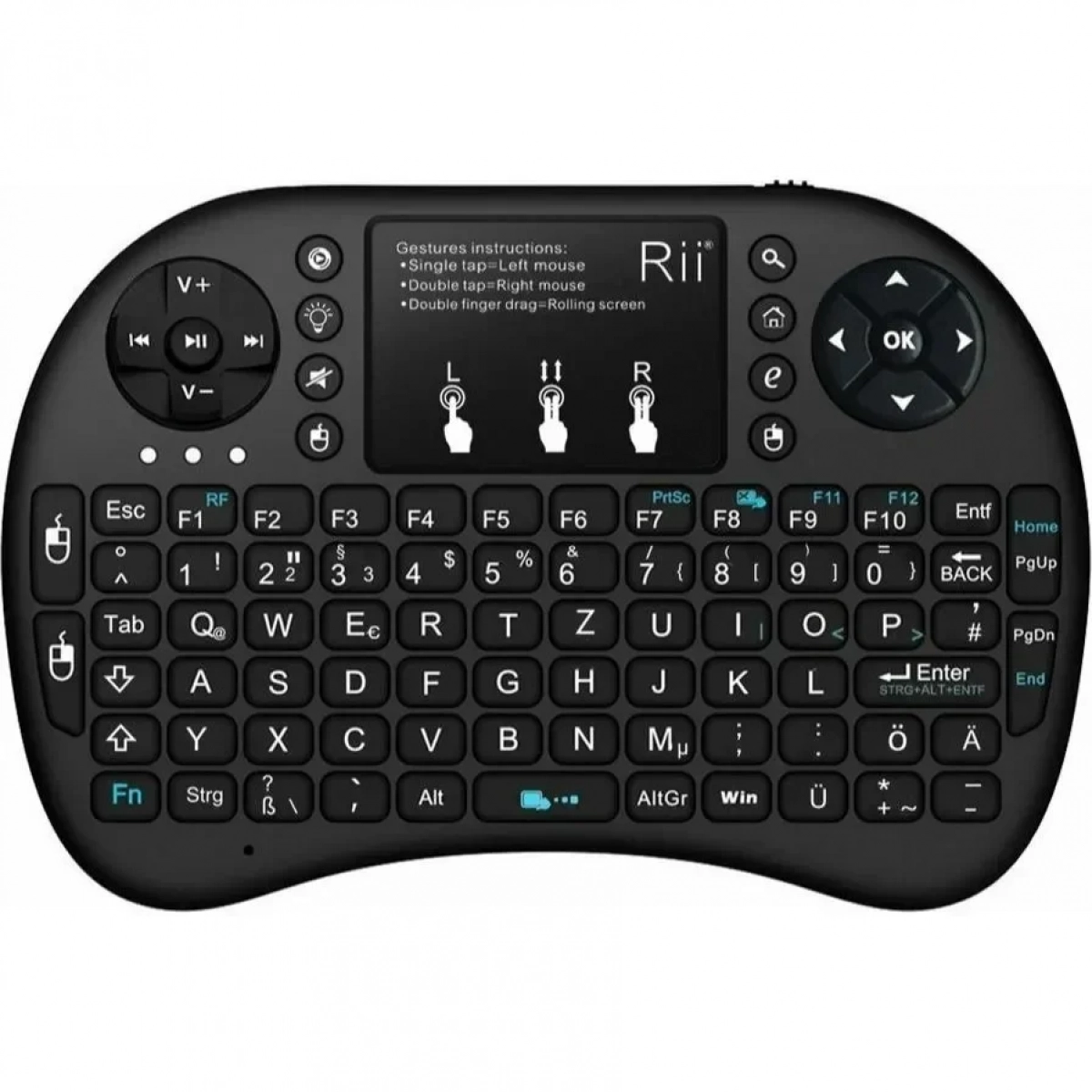 Riitek Αυθεντικό Ασύρματο Πληκτρολόγιο Original Rii i8+ Mini Bluetooth Keyboard with Touchpad RT-MWK08P μαύρο