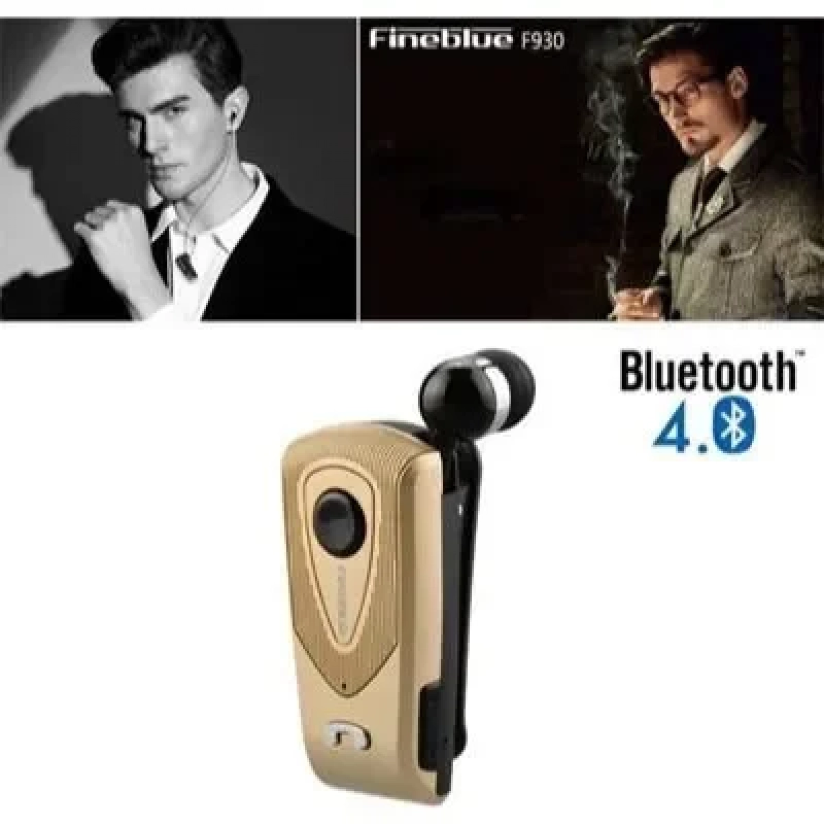 Fineblue bluetooth hands free ακουστικό F930, σε χρυσό χρώμα