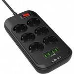 Πολύμπριζο Ασφαλείας LDNIO SE6403 6πλό με 4 θέσεις USB (Μαύρο)