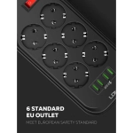 Πολύμπριζο Ασφαλείας LDNIO SE6403 6πλό με 4 θέσεις USB (Μαύρο)