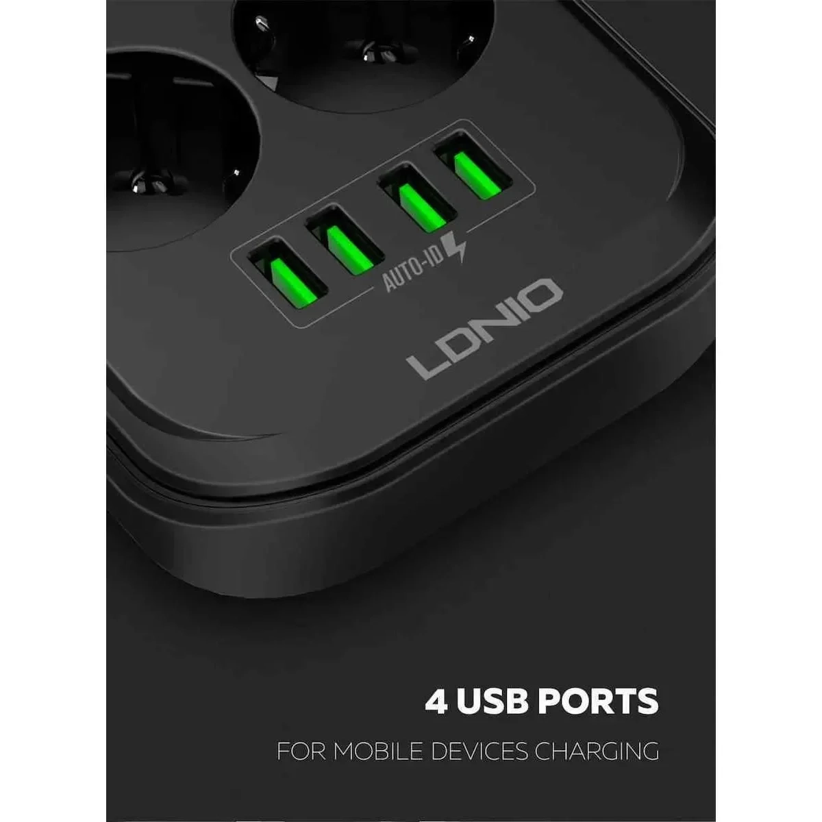 Πολύμπριζο Ασφαλείας LDNIO SE6403 6πλό με 4 θέσεις USB (Μαύρο)