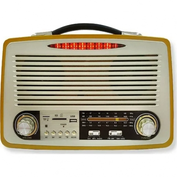 Retro Φορητό Επαναφορτιζόμενο Ραδιόφωνο USB,SD Mp3 Player Kemai Καφέ