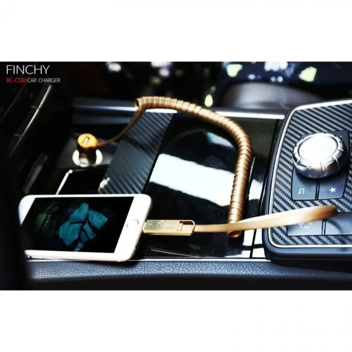 Φορτιστής Αυτοκινήτου Remax Finchy RCC103 με καλώδιο microUSB / Lightning (Χρυσό)