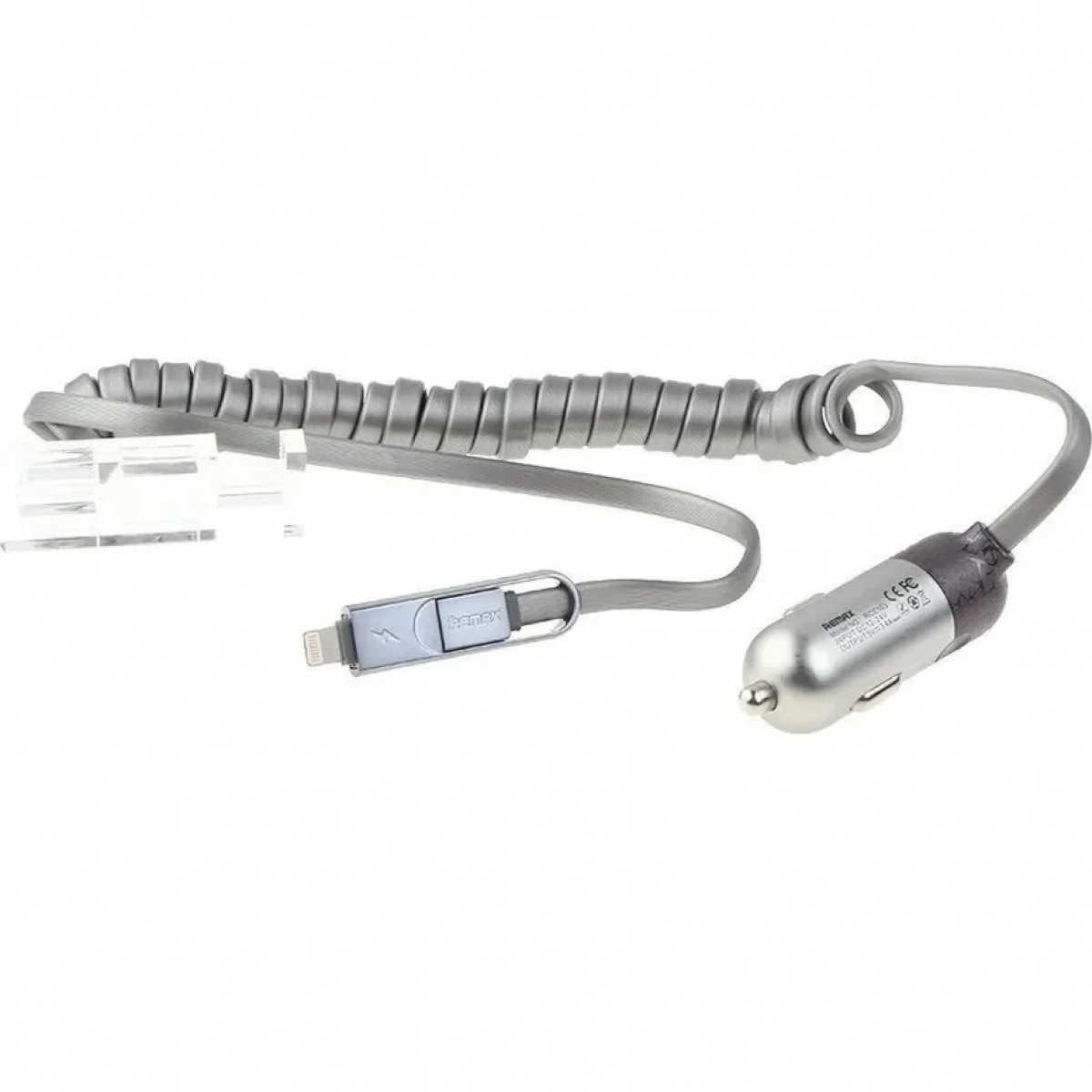 Φορτιστής Αυτοκινήτου Remax Finchy RCC103 με καλώδιο microUSB / Lightning (Ασημί)