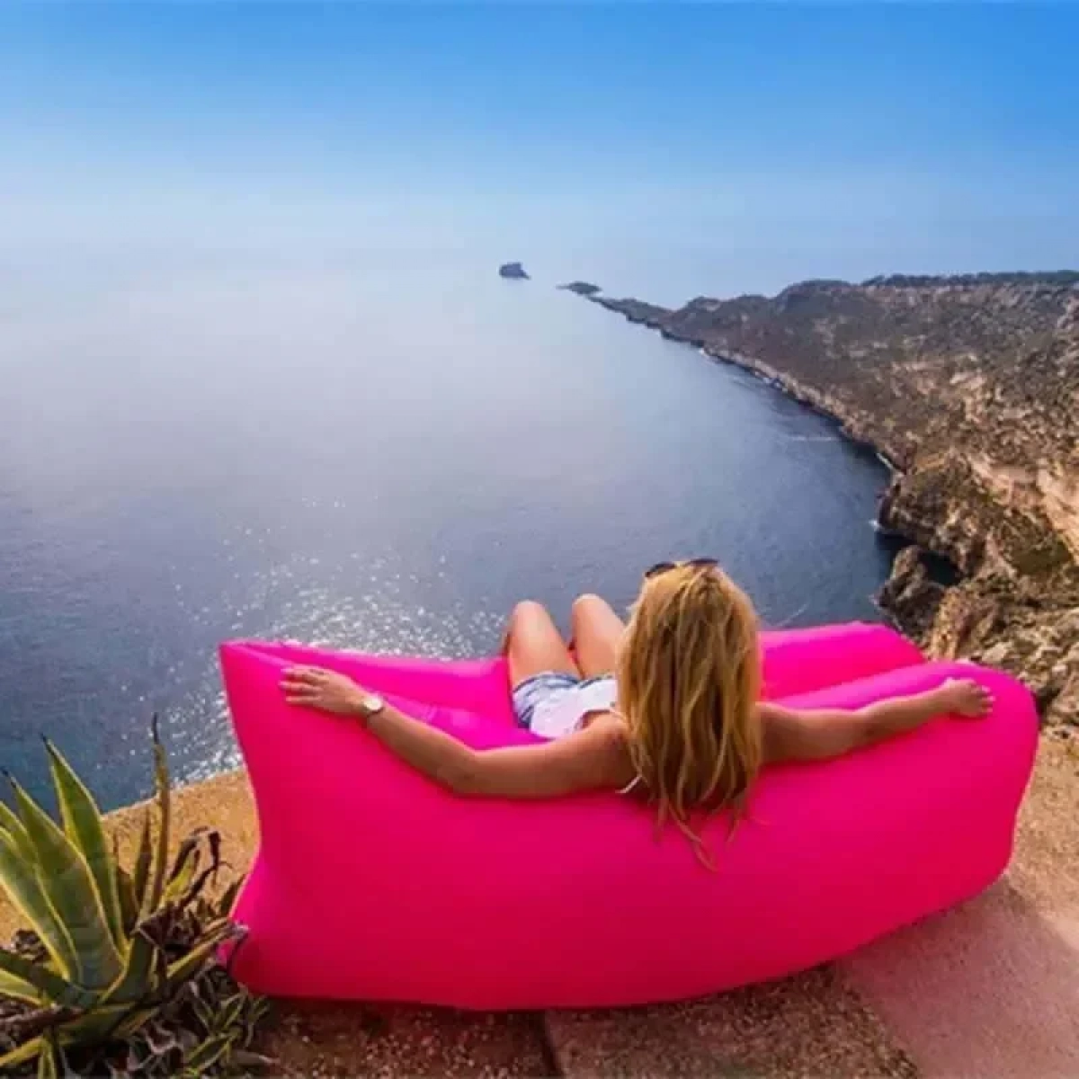 Φουσκωτό Στρώμα & Κάθισμα Ξαπλώστρα Lazy Bag Inflatable Air Sofa 230CM, σε ροζ χρώμα - Image 4