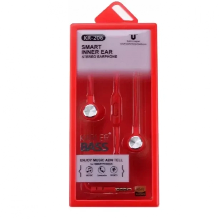Ακουστικά Handsfree Karler Bass KR-206, σε κόκκινο χρώμα
