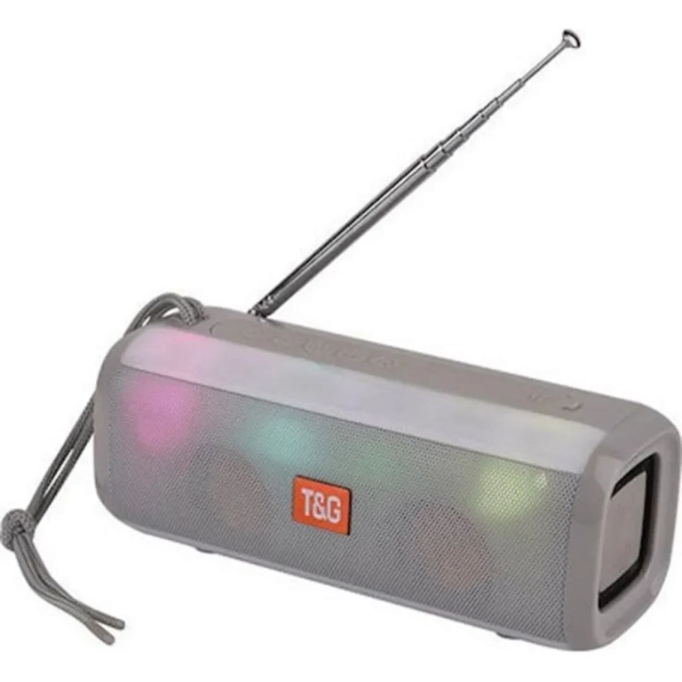 Φορητό Ασύρματο Ηχείο Bluetooth με LED Φωτισμό & FM Ραδιόφωνο - T&G TG-144T, σε γκρι χρώμα
