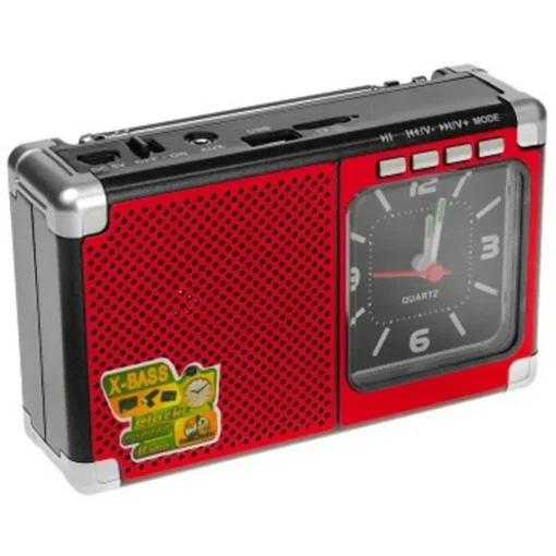 Φορητό Ραδιόφωνο με θύρα USB και υποδοχή κάρτας SD/TF, με αναλογικό ρολόι, Meier M-202U, σε κόκκινο χρώμα