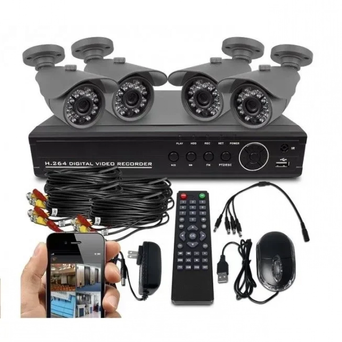 Πλήρες έγχρωμο σετ CCTV εποπτείας και καταγραφής με 4 Κάμερες