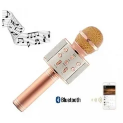 Ασύρματο μικρόφωνο Bluetooth με Ενσωματωμένο Ηχείο + Karaoke – WS858, σε ροζ/χρυσό χρώμα