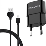 Σετ Φορτιστής - Καλώδιο Φόρτισης AWEI C-13M Micro USB 2.1A 1.2m Micro USB, σε μαύρο χρώμα