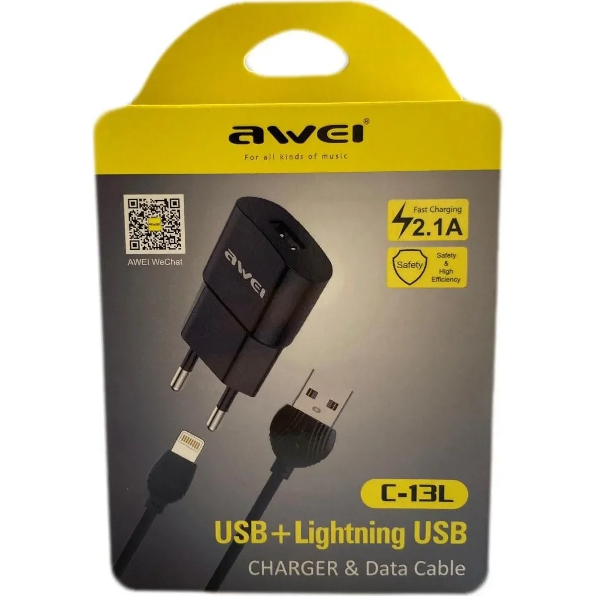 Σετ Φορτιστής - Καλώδιο Φόρτισης AWEI C-13M Micro USB 2.1A 1.2m Micro USB, σε μαύρο χρώμα