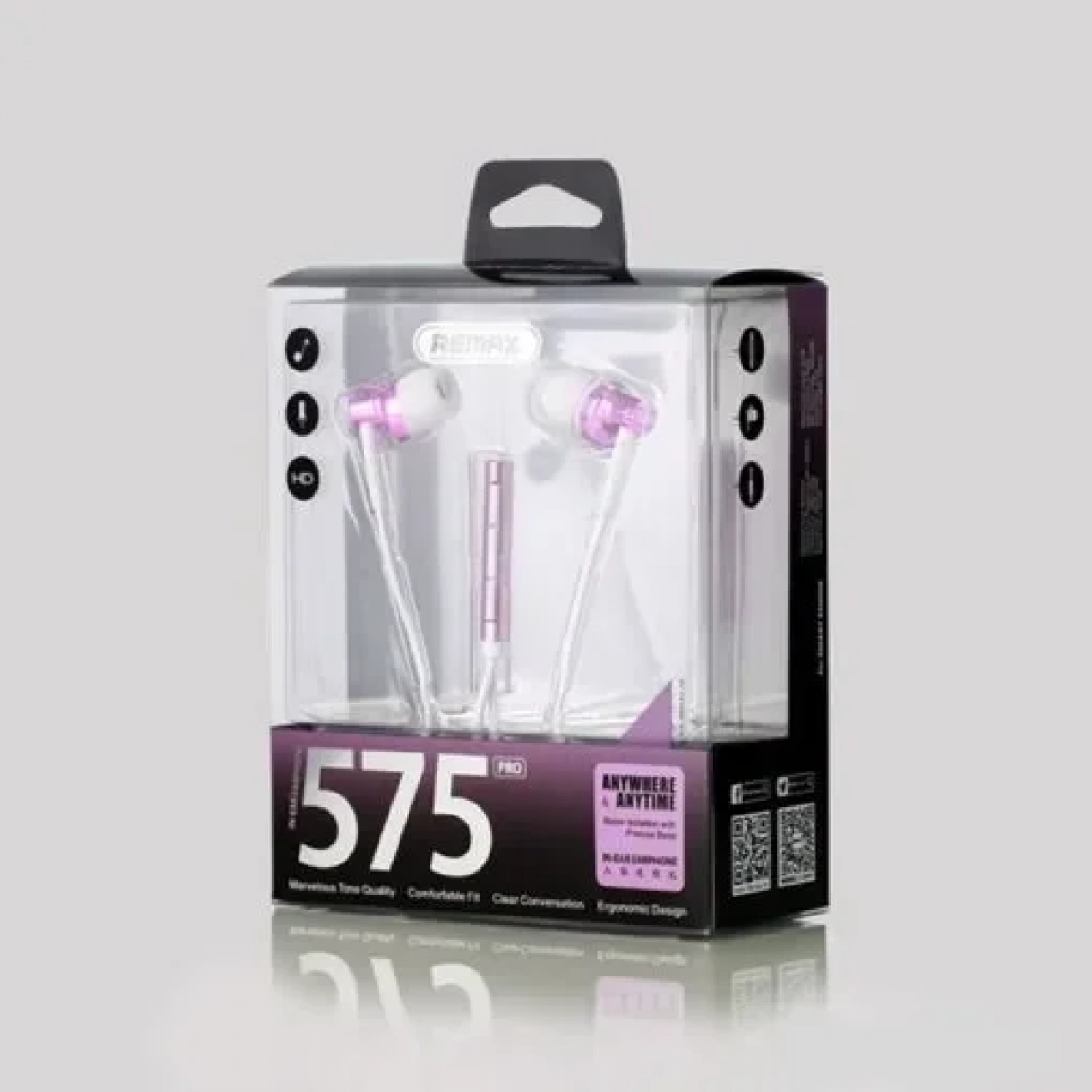 Ακουστικά Remax Earphone RM-575, σε ροζ χρώμα