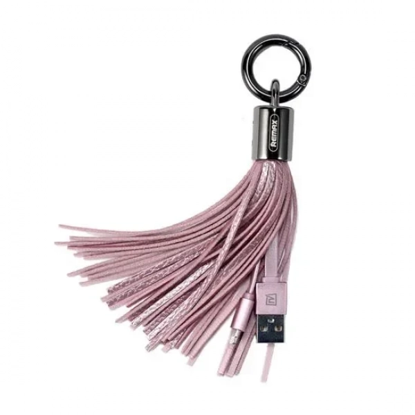 Μπρελόκ και Καλώδιο Φόρτισης Lightning Remax RC-053i Tassels Ring, σε ροζ χρώμα