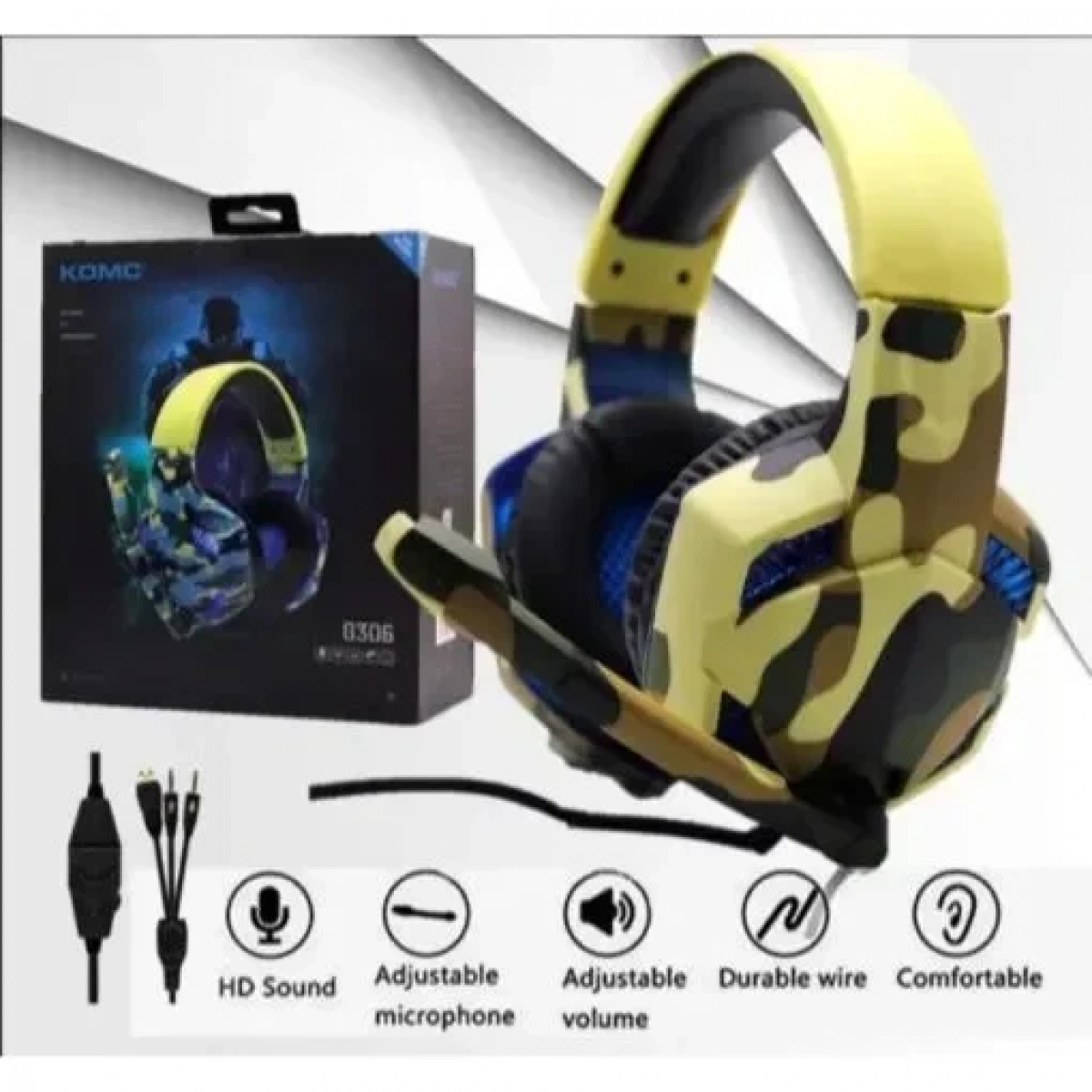 Στερεοφωνικά Ακουστικά Gaming KOMC G306, παραλλαγή σε κίτρινο χρώμα