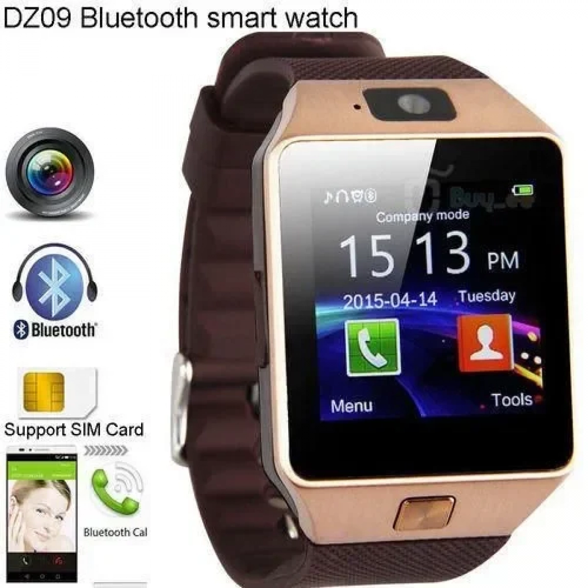 Smartwatch DZ09, σε ροζ/χρυσό χρώμα