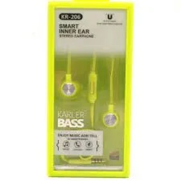Ακουστικά Handsfree Karler Bass KR-206, σε κίτρινο χρώμα
