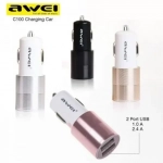 Φορτιστής Αυτοκινήτου AWEI C100 Dual USB, σε ασημί χρώμα