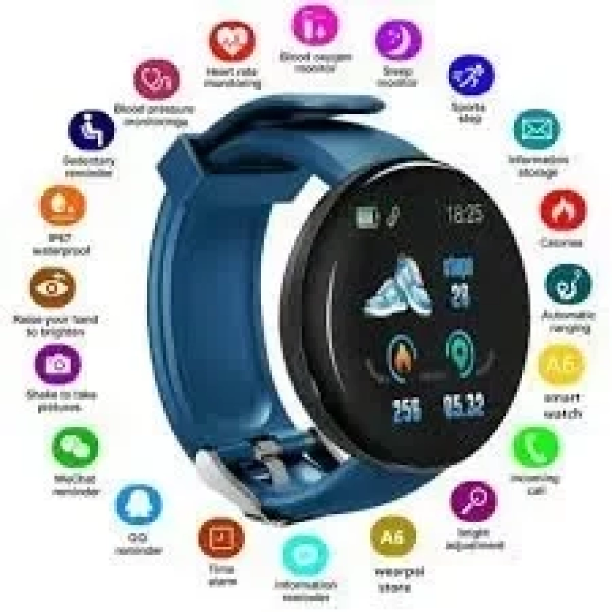 Smartwatch και Activity tracker με Heart Rate Blood Pressure D18, σε μπλε χρώμα