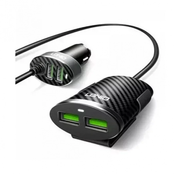 Φορτιστής Αυτοκινήτου LDNIO C502 με 4 Θύρες USB & Καλώδιο Επέκτασης
