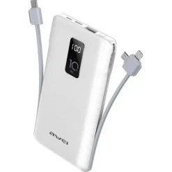 Awei P8K Adaptive Charge Power Bank 10000 mAh, σε λευκό χρώμα