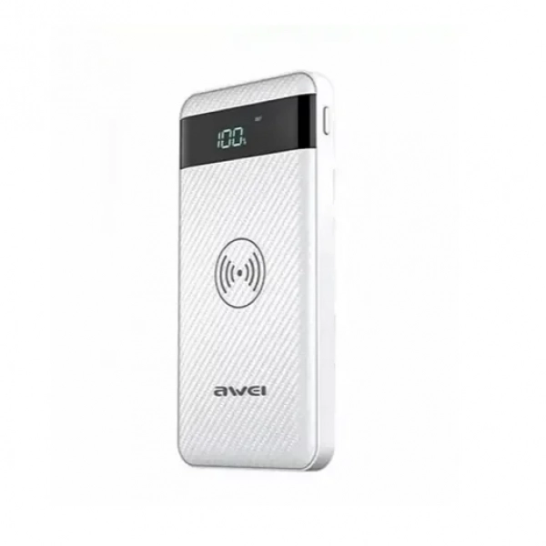 Φορητός Φορτιστής Ασύρματης Φόρτισης - Power Bank Awei P55K 10000 mAh, σε λευκό χρώμα