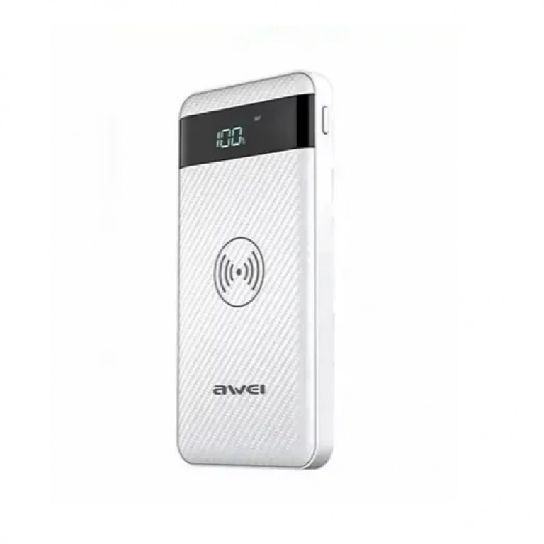 Φορητός Φορτιστής Ασύρματης Φόρτισης - Power Bank Awei P55K 10000 mAh, σε λευκό χρώμα