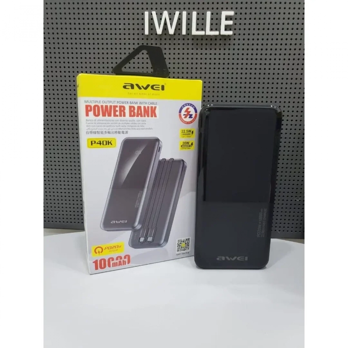 Powerbank εξωτερική μπαταρία με φακό AWEI P40K 10.000mAh, σε μαύρο χρώμα