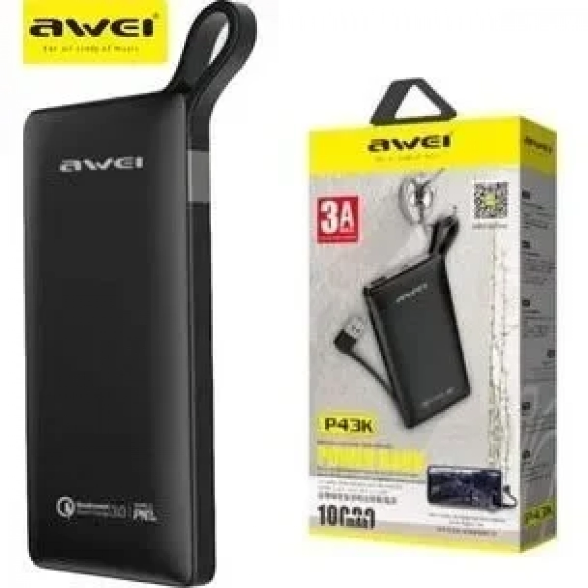Power Bank Awei P43K Φορητός Φορτιστής Fast Charging High Capacity USB/USB Type-C Θύρες 10000mAh