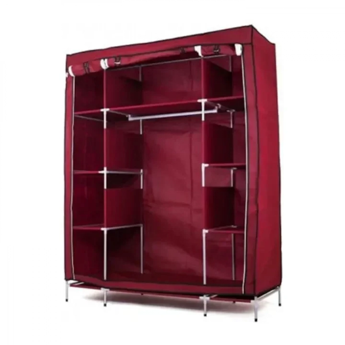 Τριπλή Υφασμάτινη Ντουλάπα Με 8 Ράφια 130x45x175cm OEM, σε κόκκινο χρώμα