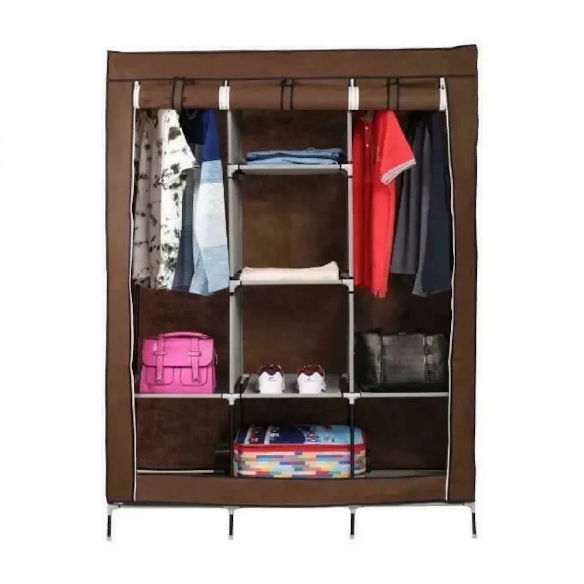 ριπλή Υφασμάτινη Ντουλάπα Με 8 Ράφια 130x45x175cm OEM, σε καφέ χρώμα