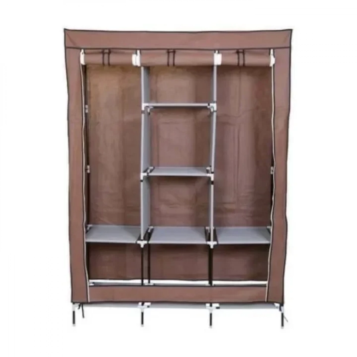 ριπλή Υφασμάτινη Ντουλάπα Με 8 Ράφια 130x45x175cm OEM, σε καφέ χρώμα