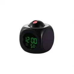 Ρολόι Προτζέκτορας με Έγχρωμη Οθόνη & Ένδειξη Θερμοκρασίας - LCD Clock, σε μαύρο χρώμα