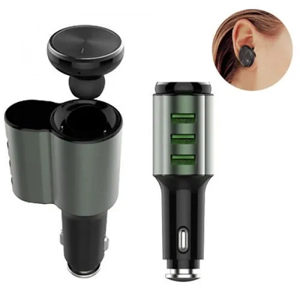 Φορτιστής αναπτήρα με ασύρματο ακουστικό bluetooth Ldnio CM21, σε γκρι χρώμα