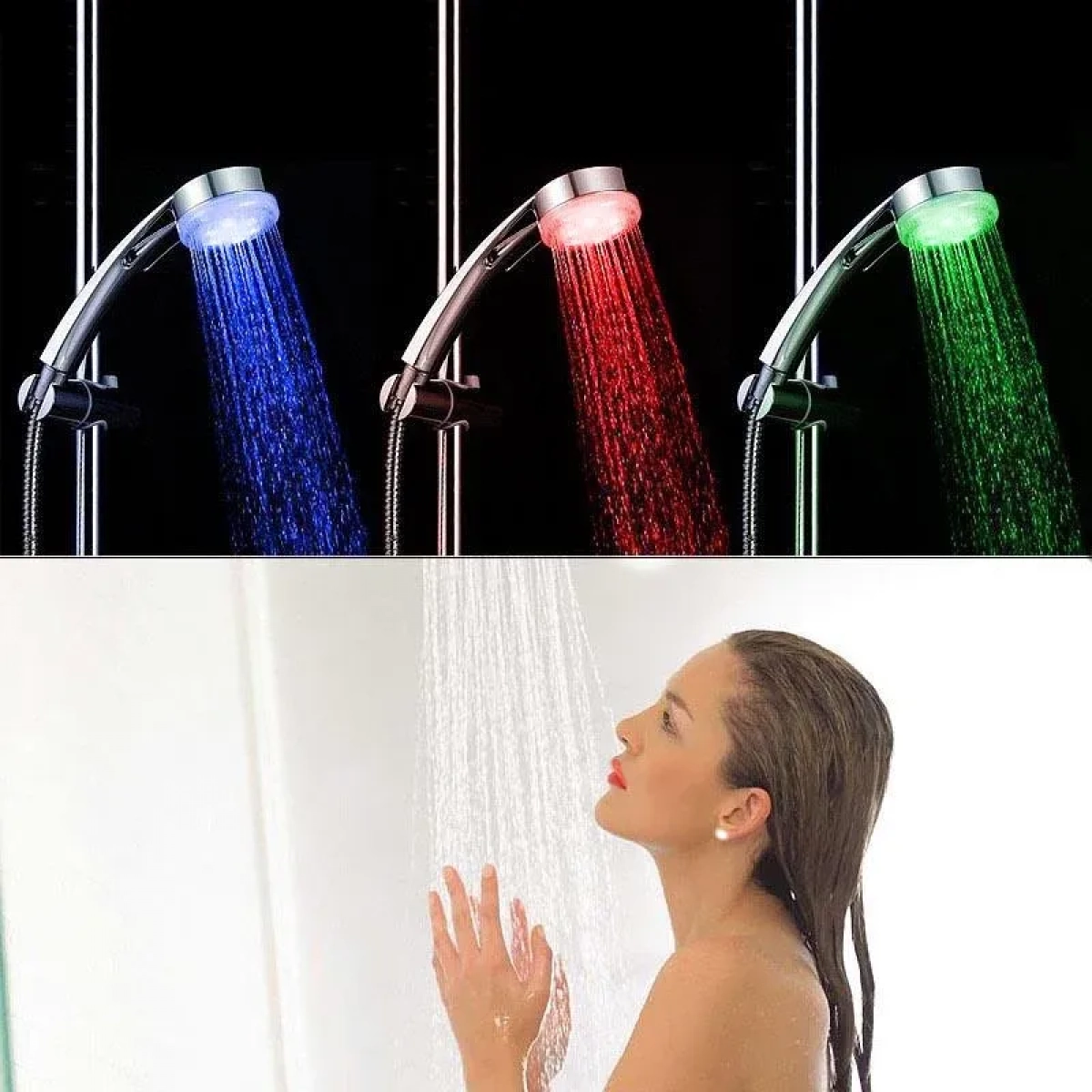 Τηλέφωνο ντους με LED φως που αλλάζει χρώμα ανάλογα με τη θερμοκρασία - RGB LED shower GL-31007