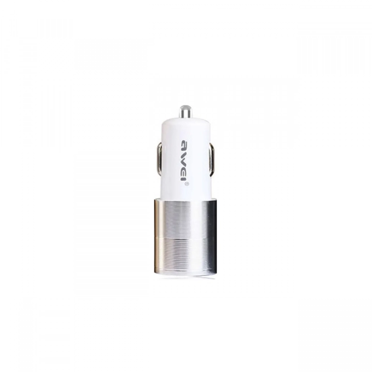 Φορτιστής Αυτοκινήτου AWEI C100 Dual USB, σε ασημί χρώμα