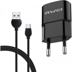 Σετ Φορτιστής - Καλώδιο Φόρτισης AWEI C-13M Micro USB 2.1A 1.2m Micro USB, σε μαύρο χρώμα