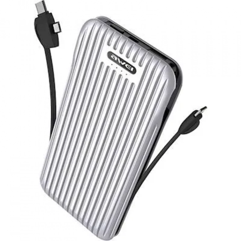 Power Bank Awei P80K 10000mAh, σε ασημί χρώμα