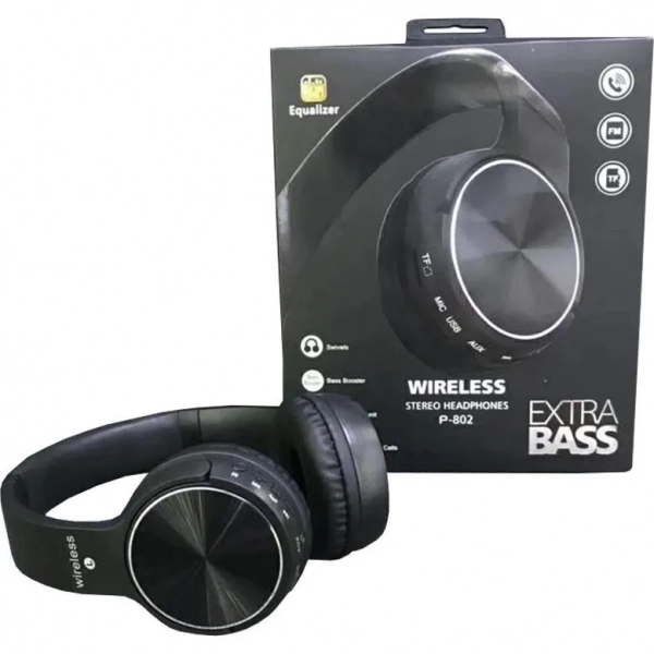 Ακουστικά Wireless Bluetooth Headset Subwoofer Stereo P802, σε μαύρο χρώμα
