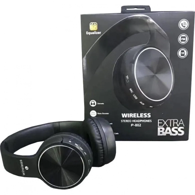 Ακουστικά Wireless Bluetooth Headset Subwoofer Stereo P802, σε μαύρο χρώμα