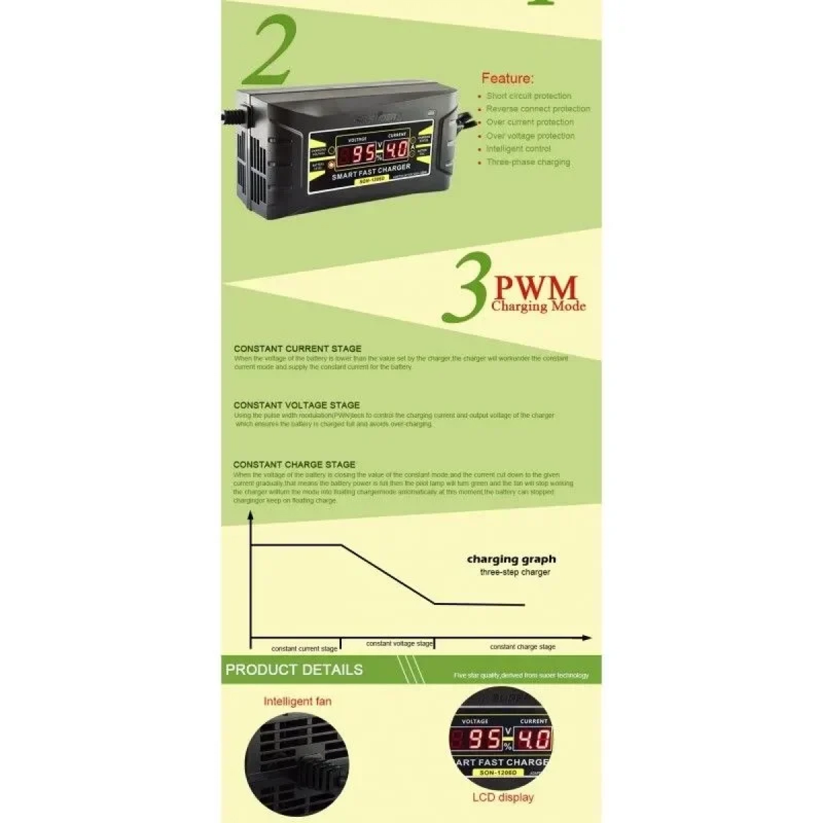 Αυτόματος φορτιστής μπαταριών μολύβδου & gel 12V 10A SAOOER SON-1210D+